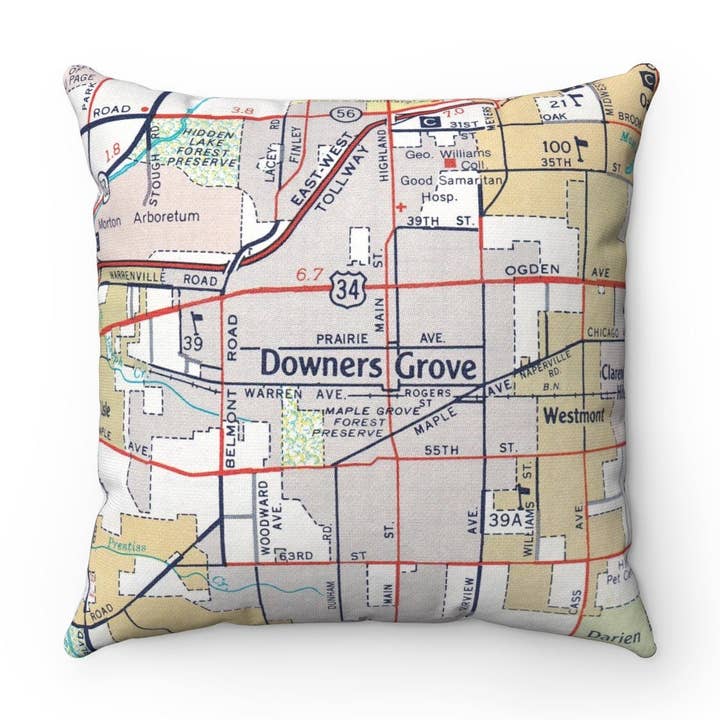 Downers Grove Illinois Map Throw Pillow Decorative Pillow for wholesale by Daisy Mae Designs
