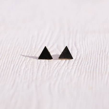 Black Leather Triangle Stud Earrings for wholesale by Buzzing Bird Studios, LLC