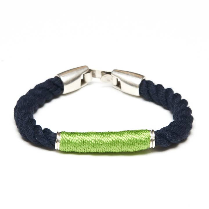 Allison Cole Jewelry - Vendita all'ingrosso Bracciale in tessuto/intrecciato - Beacon - Bracciale in corda nautica, blu marino, lime/argento