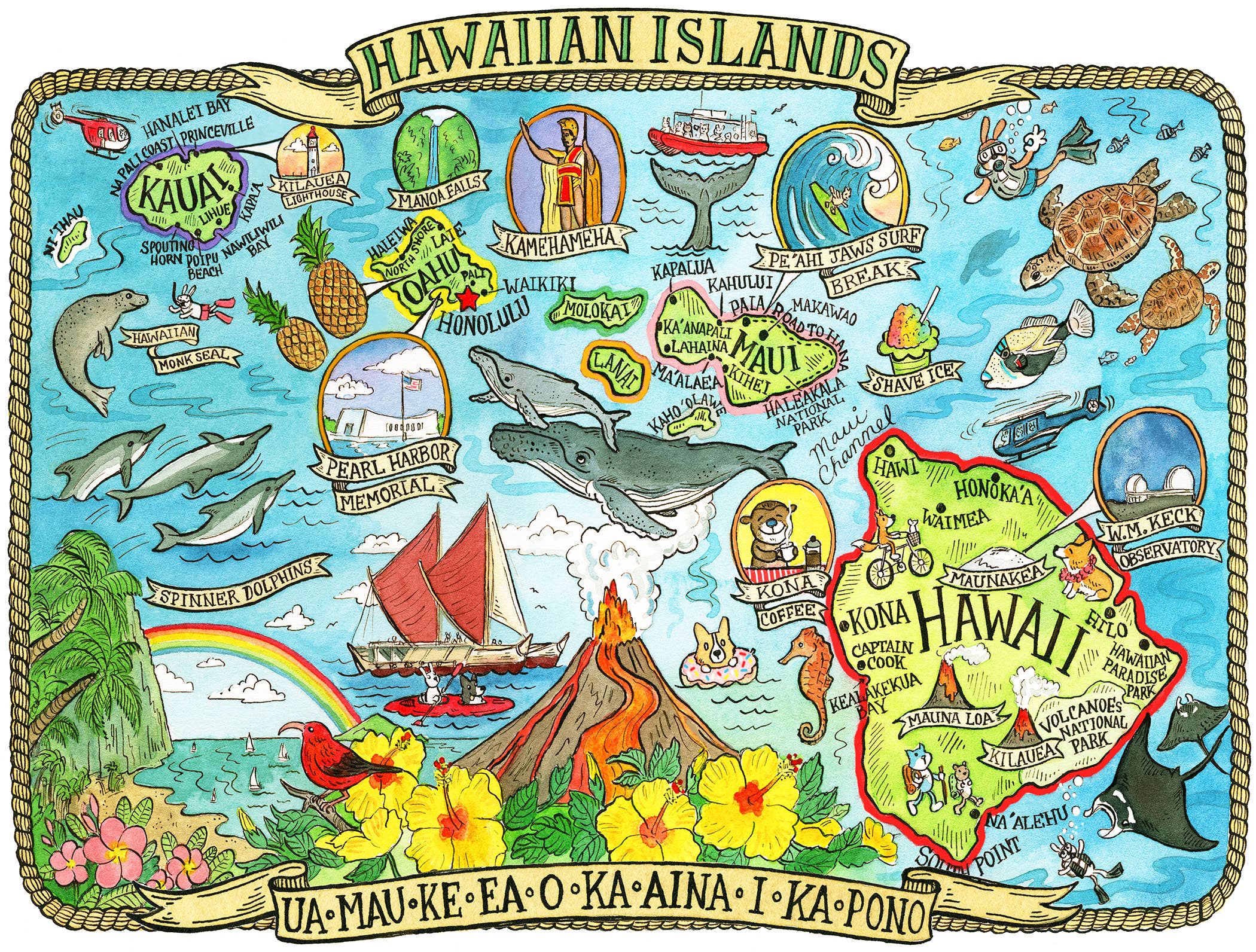 SepiaLepus Illustration - Wholesale Art Print - 11" x 14" Hawaiian Islands Map Art Print0