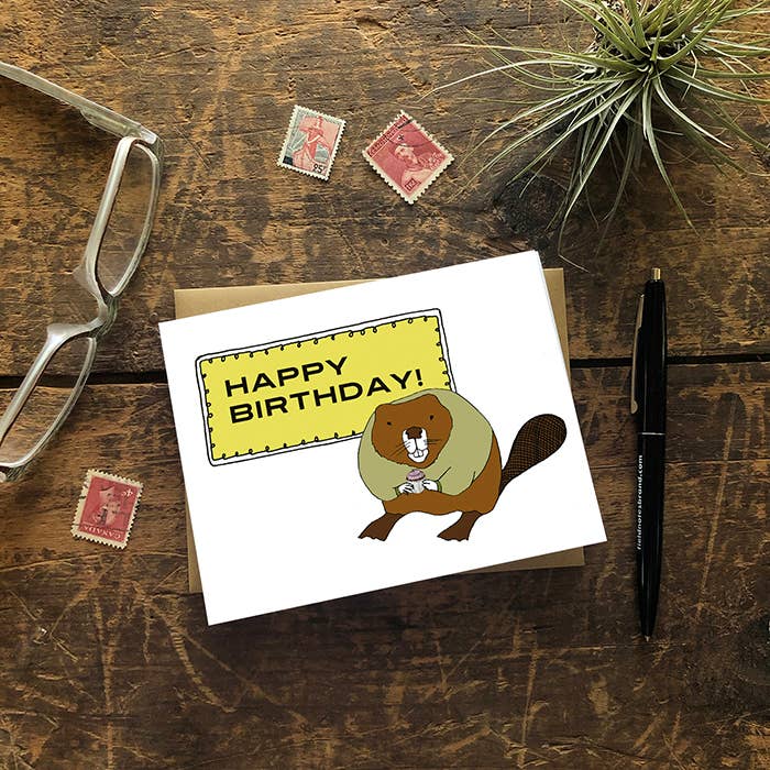 Sloe Gin Fizz - Wholesale Birthday Card - Beaver With A Cupcake Birthday Greeting Card1