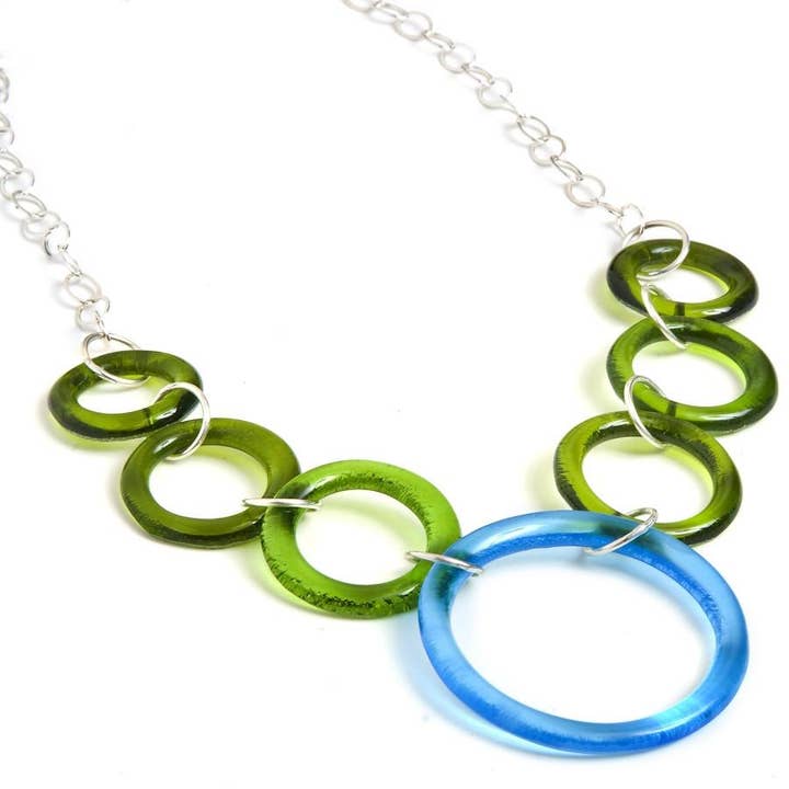 Smart Glass Recycled Jewelry - Wholesale Pendant/Charm Necklace - SILVER LUCKY 7 NECKLACE