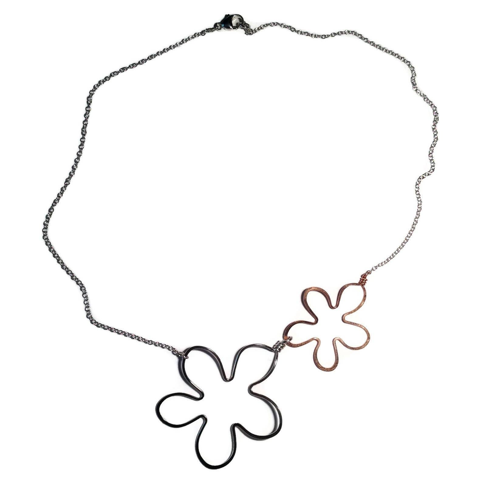 Beth Jewelry - Wholesale Pendant/Charm Necklace - 2 Small Flowers Necklace - Silver1