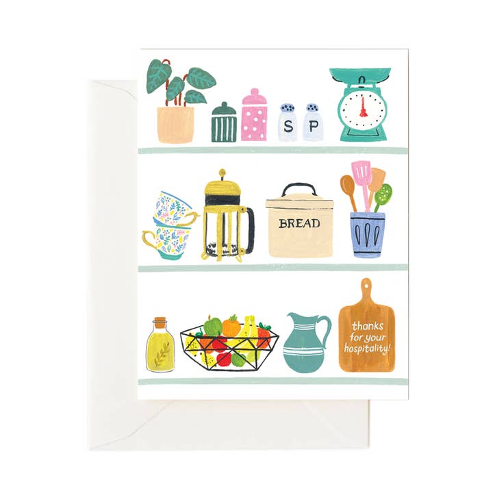 Tarjeta Hospitality Shelfie, Tarjeta de hospitalidad de agradecimiento para venta al por mayor de Forage Paper Co.
