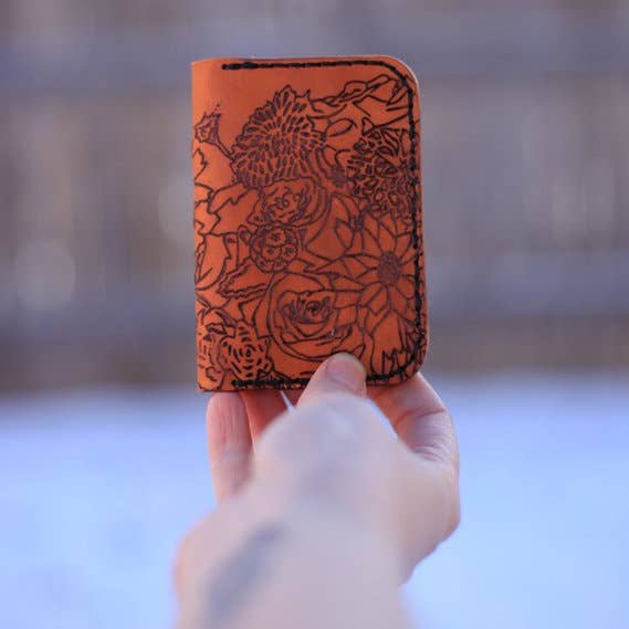Floral Pattern Leather Card Holder for wholesale by Buzzing Bird Studios, LLC