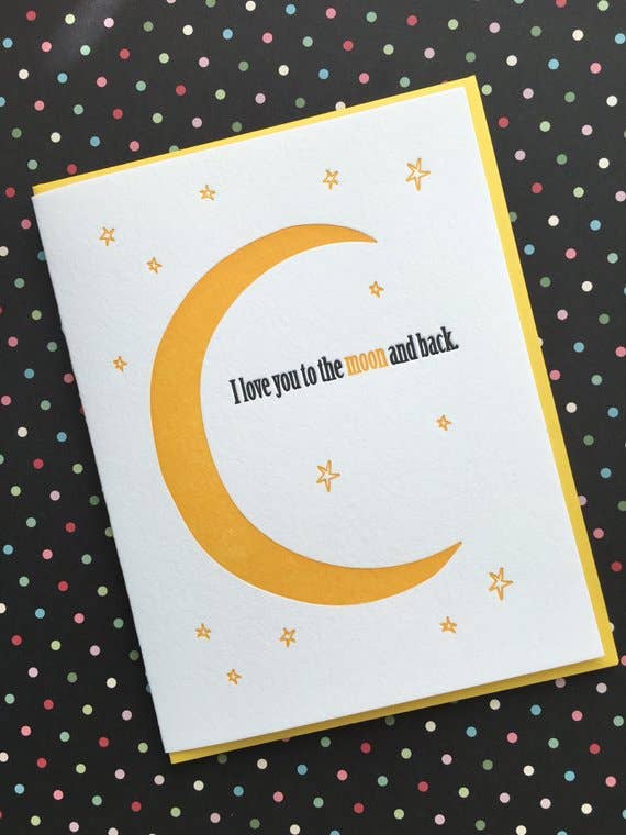 Lucky Bee Press - Wholesale Love Card - Love You to the Moon - letterpress card3