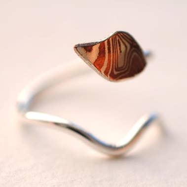 Root Two Tone Mokume Gane Leaf Ring for wholesale by LettersToSarah Metalsmithing