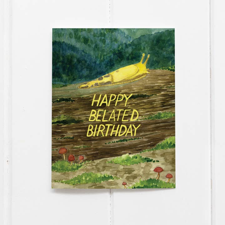 Yardia - Wholesale Birthday Card - Banana Slug Belated Birthday Card - Watercolor Birthday Card1