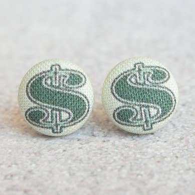 Rachel O's - Wholesale Stud/Post Earrings - Money Fabric Button Earrings0