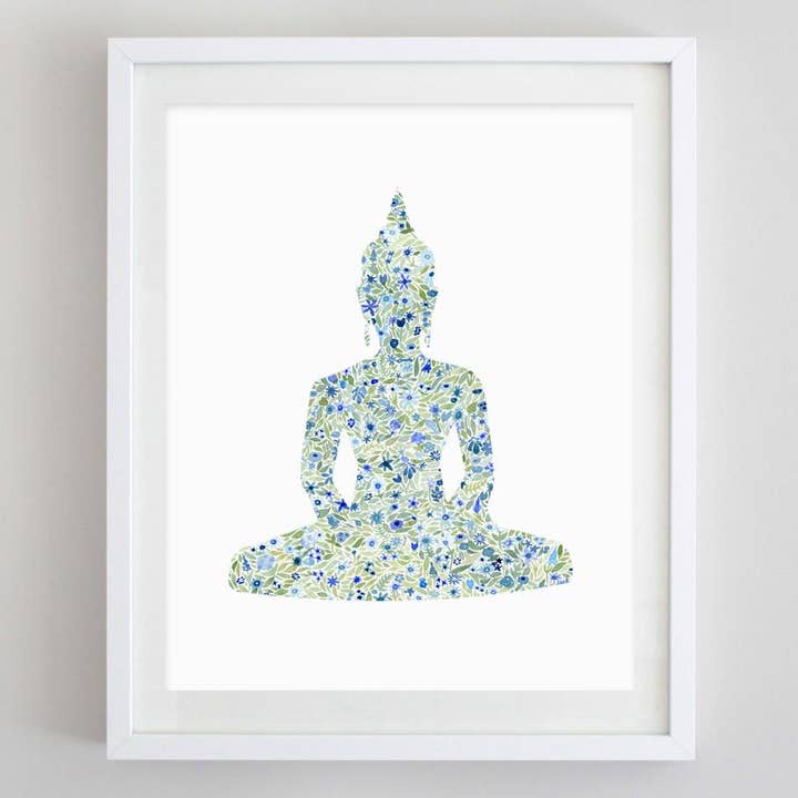 Buddha Yoga Floral Aquarell Kunstdruck für den Großhandel von Carly Rae Studio