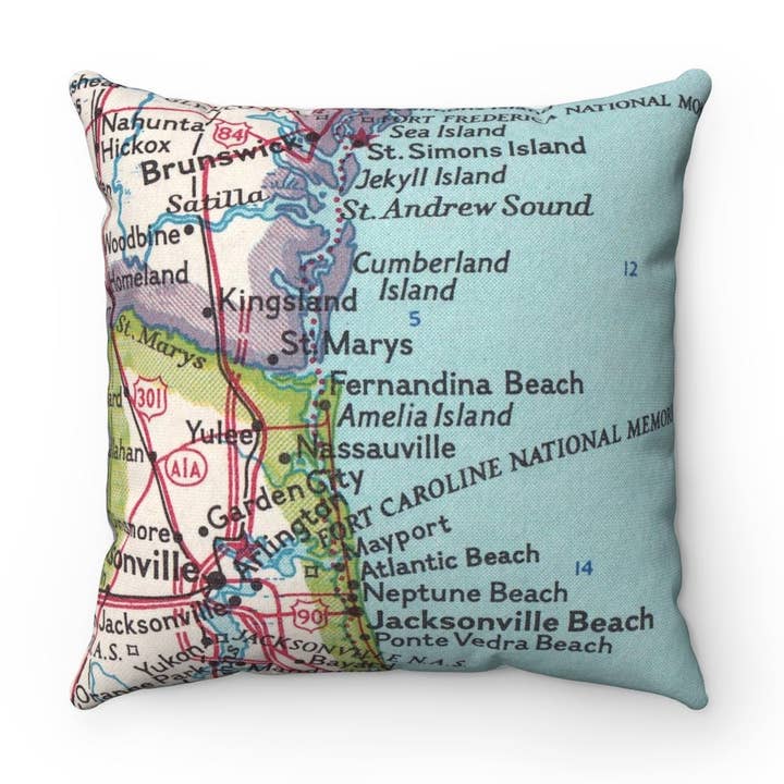 Fernandina Beach Amelia Island Florida Map Pillow for wholesale by Daisy Mae Designs