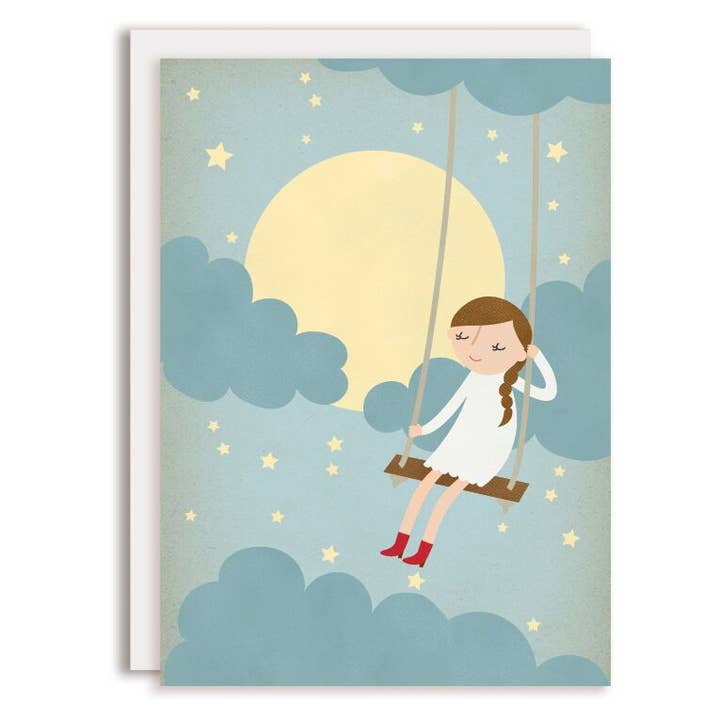 Moonlight Swing Girl — Blank Everyday Grußkarte für den Großhandel von Rosy Designs