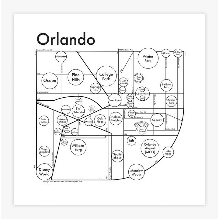 Archie's Press – Mapa por atacado – Impressão do mapa de Orlando