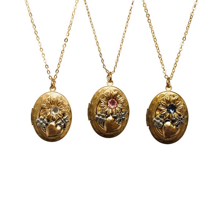 l Vintage Daisy Oval Locket Necklace Assortment for wholesale by Nancy Neill Designs
