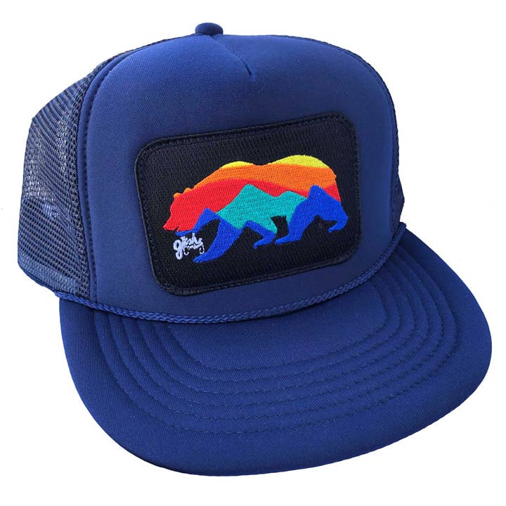 Navy Sunrise Bear Trucker - Black Border for wholesale by The Gush Company