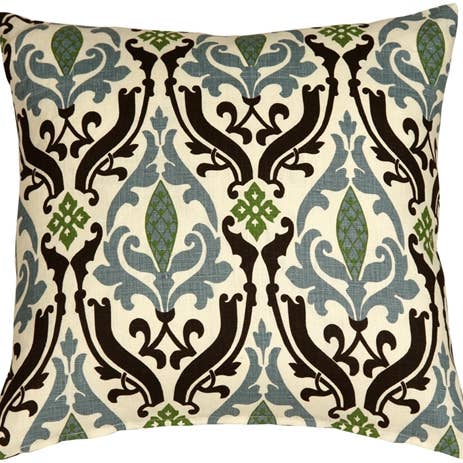 18" x 18" Linen Damask Print Blue Brown Throw Pillow for wholesale by Pillow Decor