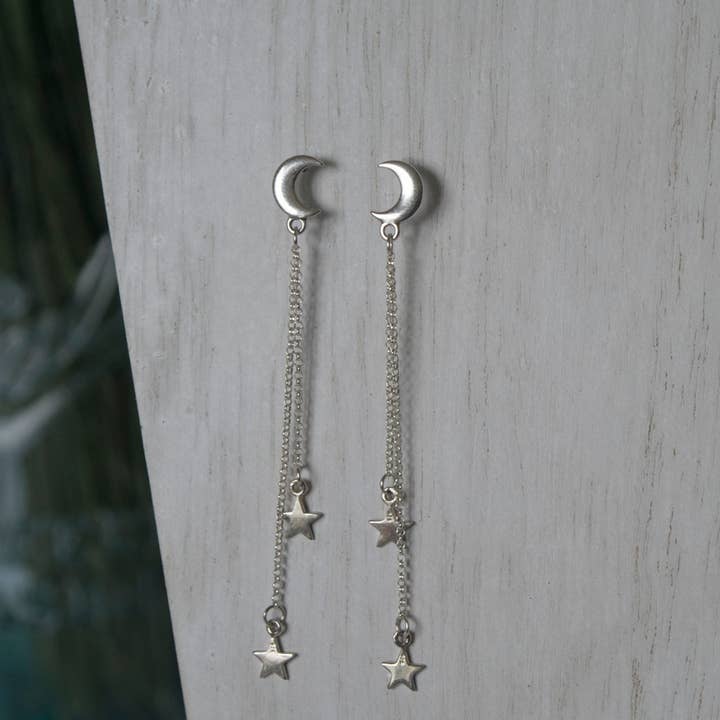 Moon And Star Dangle Earrings for wholesale by Indigo Moon Jewels