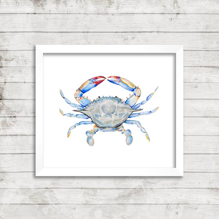 11" x 14" Dennis Blue Crab Print for wholesale by Violette Tide Studios