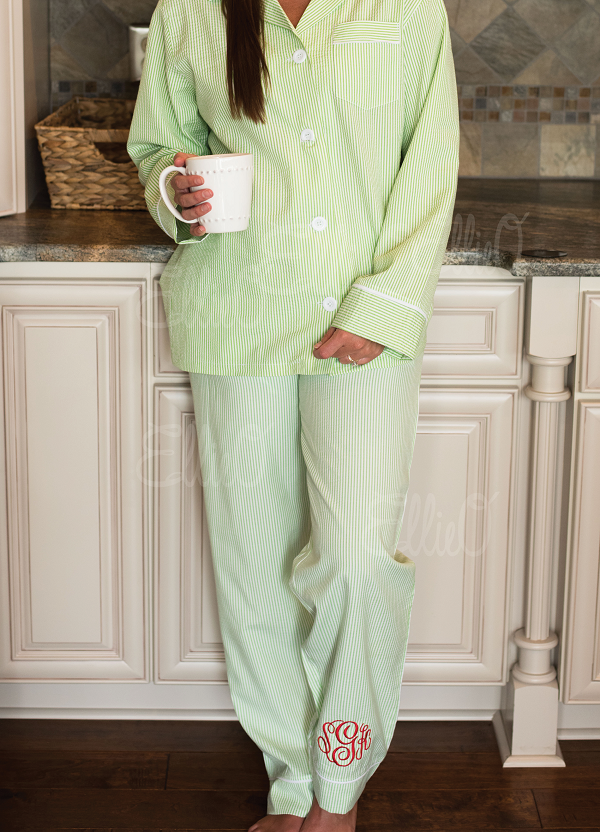 Love That Cotton - Wholesale Sleepwear Set - Women's - Seersucker Pajama Pant Set Green4