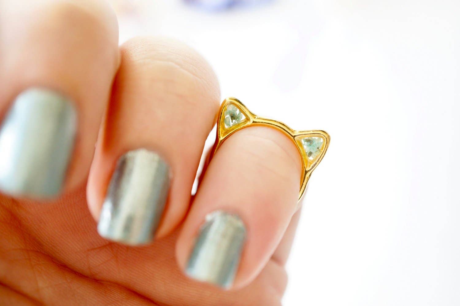 Ann + Joy - Wholesale Cocktail/Statement Ring - Gold Cat Real Pressed Flowers in Resin Ring2