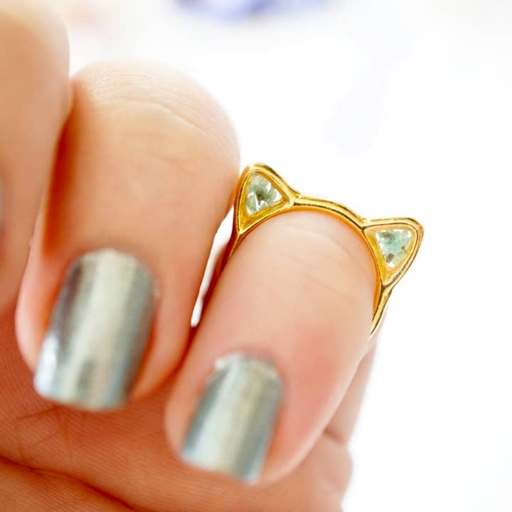 Ann + Joy - Wholesale Cocktail/gelegenheidsring - Gouden kat echte geperste bloemen in harsring2