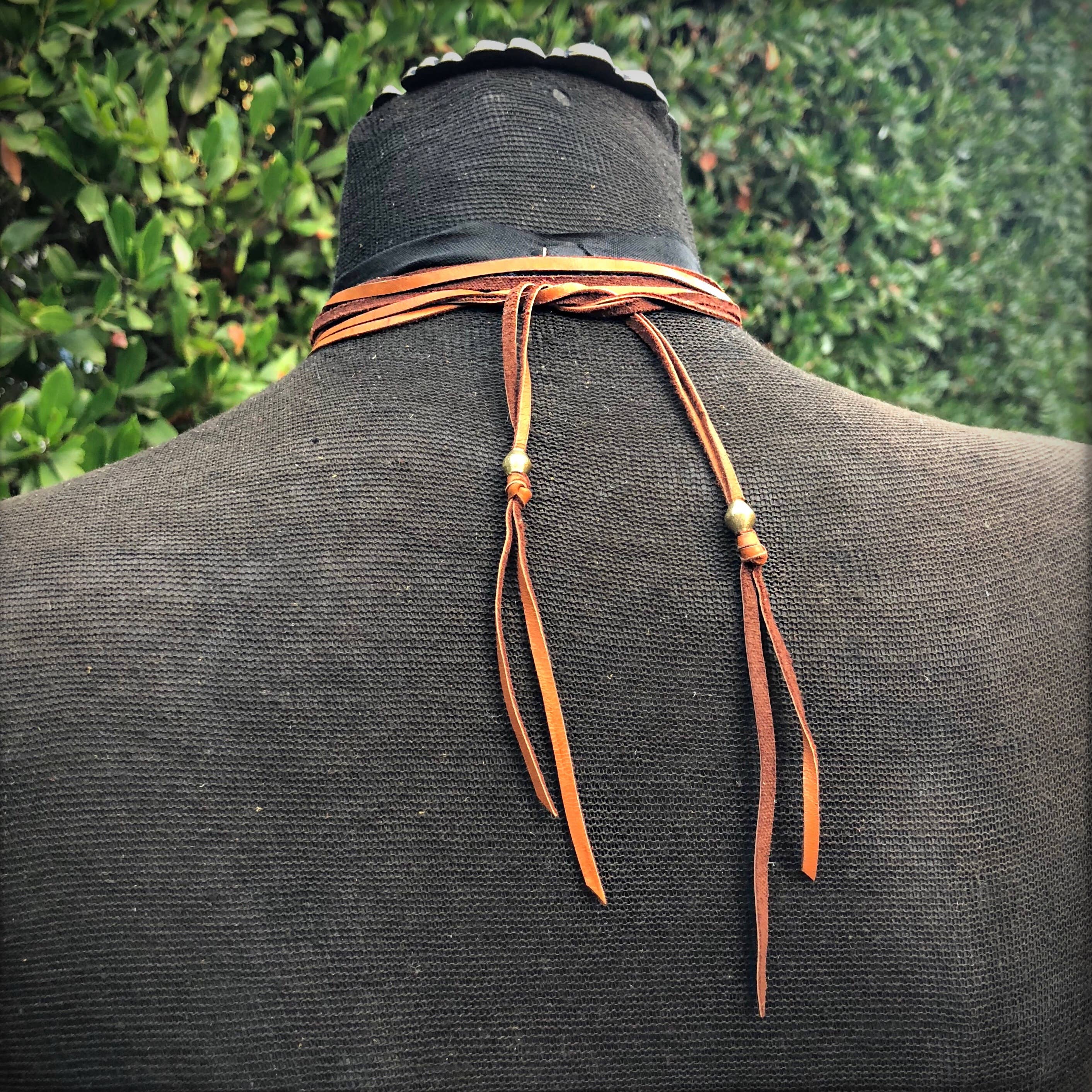 ASTALI - Wholesale Choker/Collar - Leather Wrap Choker - Rust & Brass, Western Necklace/Hatband5