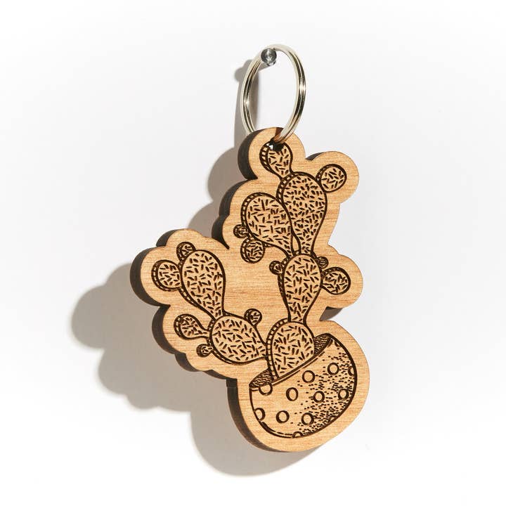 Porte-clés en bois de cactus en pot pour la vente par Lucca