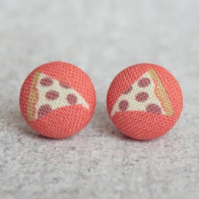 Pizza Fabric Button Earrings for wholesale by Rachel O's