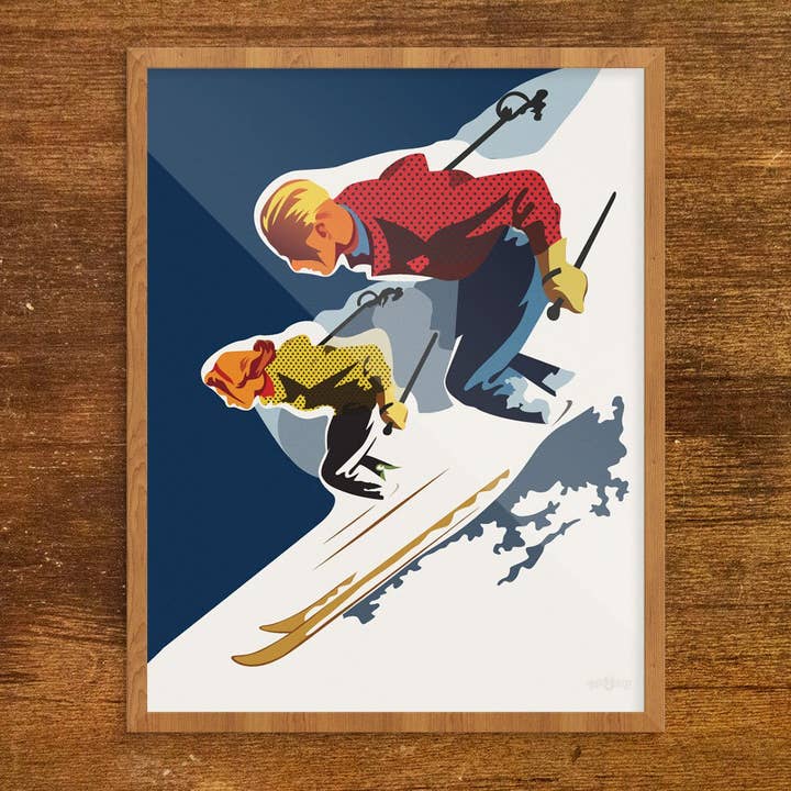 11'' x 14'' Skiing Couple Print for wholesale by Fridgedoor