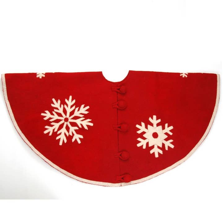 Snowflakes on Red Christmas Tree Skirt in Felt, Classic for wholesale by Arcadia Home