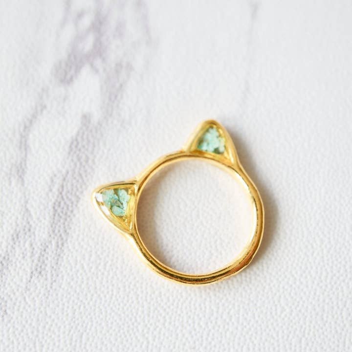 Ann + Joy - Wholesale Cocktail/gelegenheidsring - Gouden kat echte geperste bloemen in harsring1