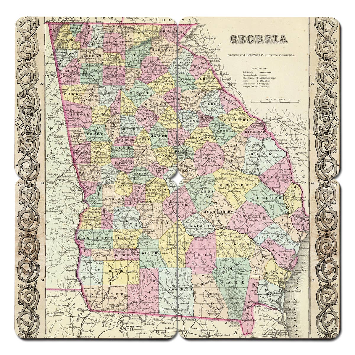 Torched Products - Wholesale Coasters - State Old World Map Coasters - Set of 4 Wood Coasters8