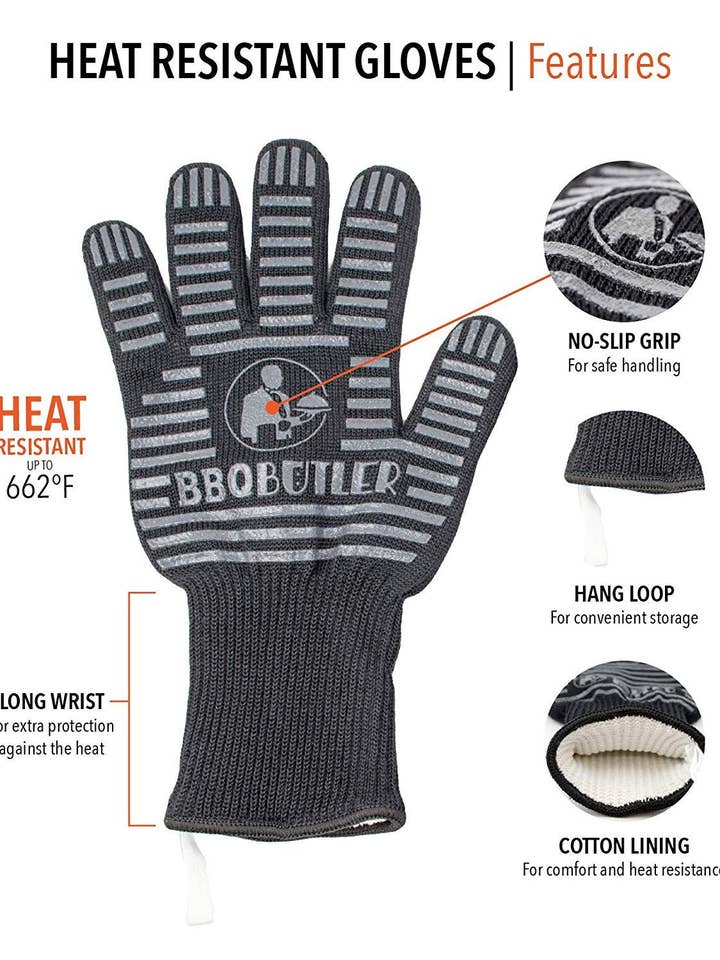 Heat Resistant Black Fabric Gloves - Single for wholesale by The BBQ Butler