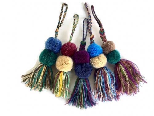 Lumily - Wholesale Purse/Bag Accessory - Women's - Handmade Earth Tone Pom Pom Tassel Keychain | Fair Trade | M0