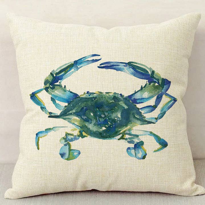 Meadowbrook Lane - Wholesale Throw Pillow Cover - Watercolor Blue Crab Pillow Case