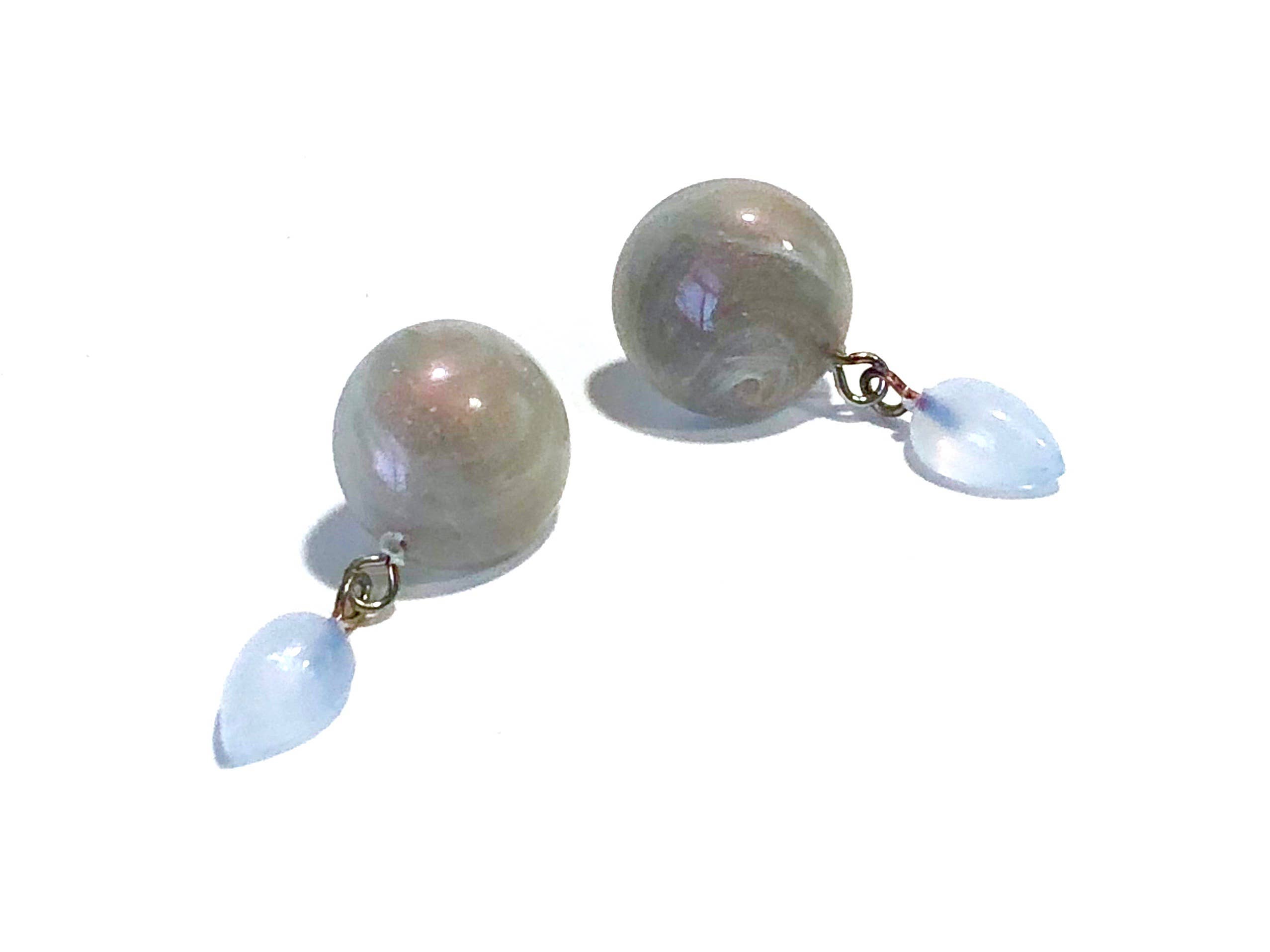 Leetie Lovendale - Wholesale Dangle Earrings - Marbled Grey Button & Blue Opal Drop Earrings4