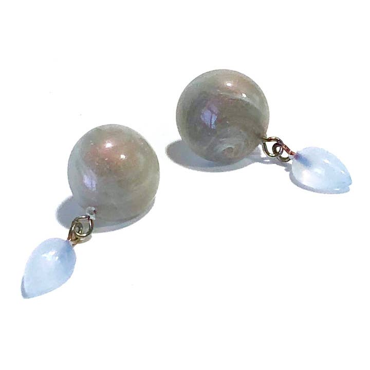 Leetie Lovendale - Wholesale Dangle Earrings - Marbled Grey Button & Blue Opal Drop Earrings4