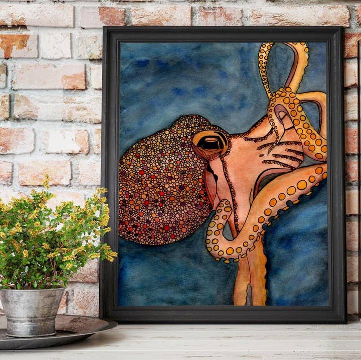 „Tentakels” aquarel schilderij: kunstdruk voor wholesale door PinkPolish Design