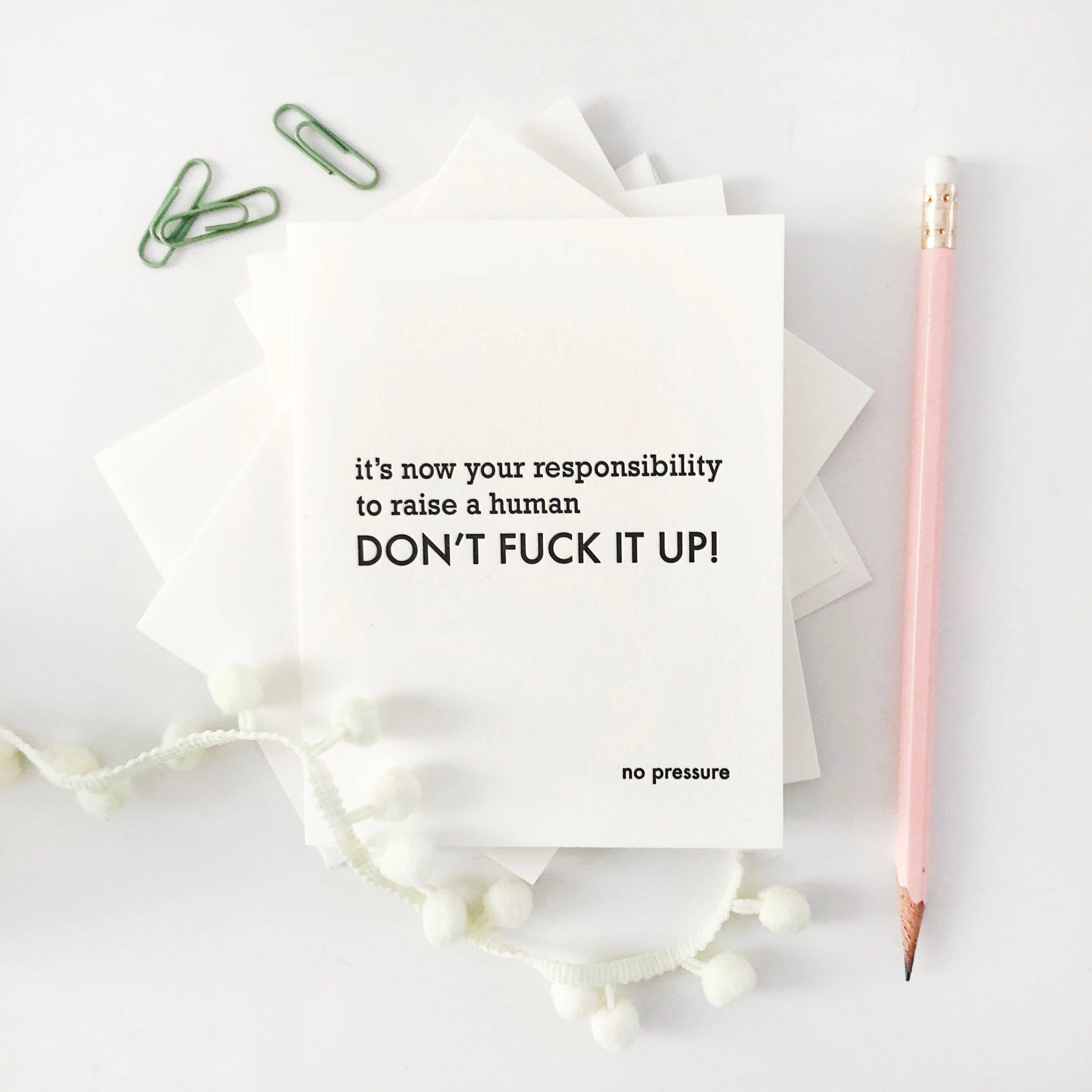 Steel Petal Press - Wholesale Baby Card - No Pressure Baby - Letterpress New Baby Congrats Card2