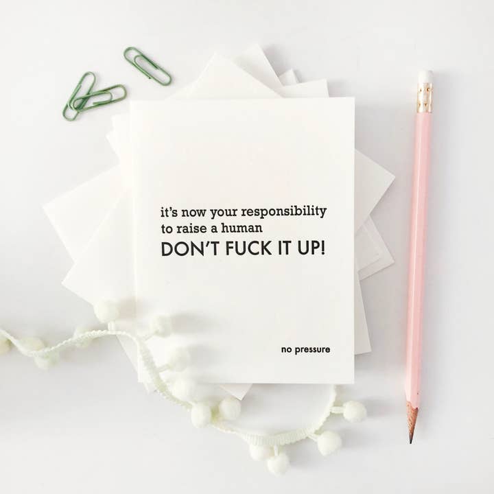 Steel Petal Press - Wholesale Baby Card - No Pressure Baby - Letterpress New Baby Congrats Card2