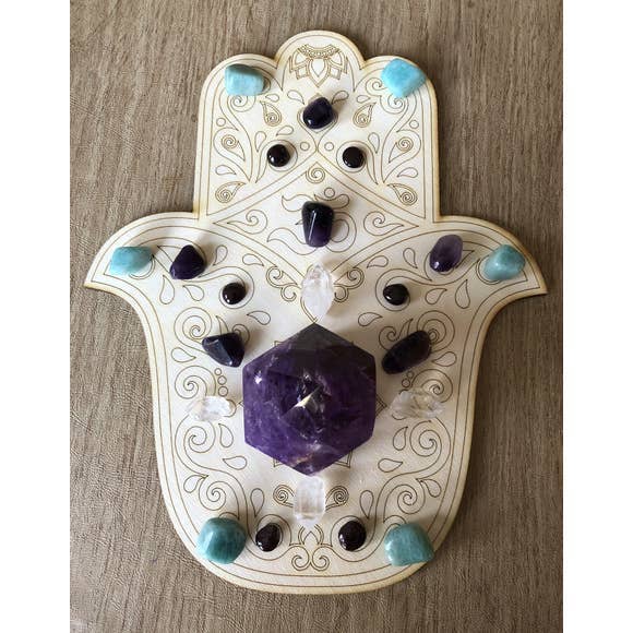 Hamsa Crystal Grid for wholesale by Zen and Meow