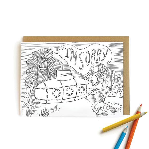 Submarine Sorry Card | Kids Coloring Cards for wholesale by Wild Ink Press