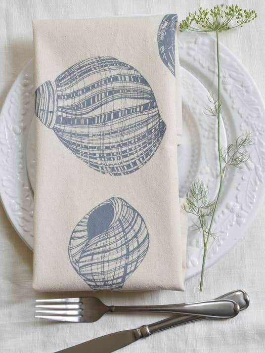 Set of 4 Organic Cotton Periwinkle Sea Shell Napkins in Grey for wholesale by Hearth and Harrow