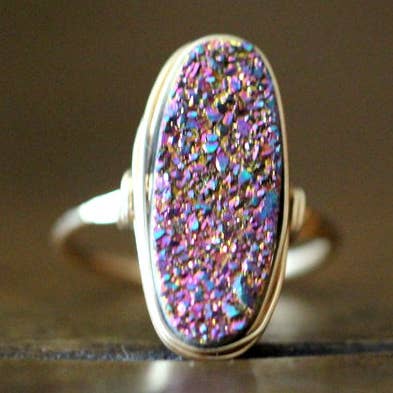 Druzy - Anillo ovalado largo, diseño de unicornio para venta al por mayor de Saressa Designs