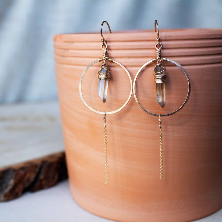 Crystal and Gold - Wholesale Dangle Earrings - Smoky Quartz Rain Earrings
