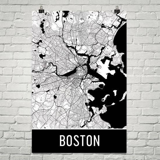 Modern Map Art - Venta al por mayor Pósteres - Póster de mapa de calle Boston MA, 20,3 x 25,4 cm0