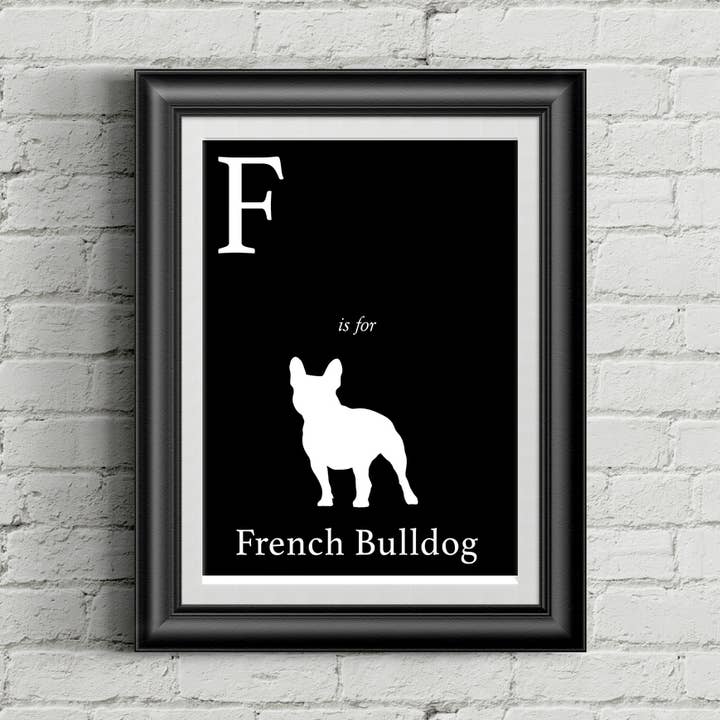 F is for French Bulldog Alphabet Art Imprimé 8,5 x 11" pour la vente par Sophisticated Pup