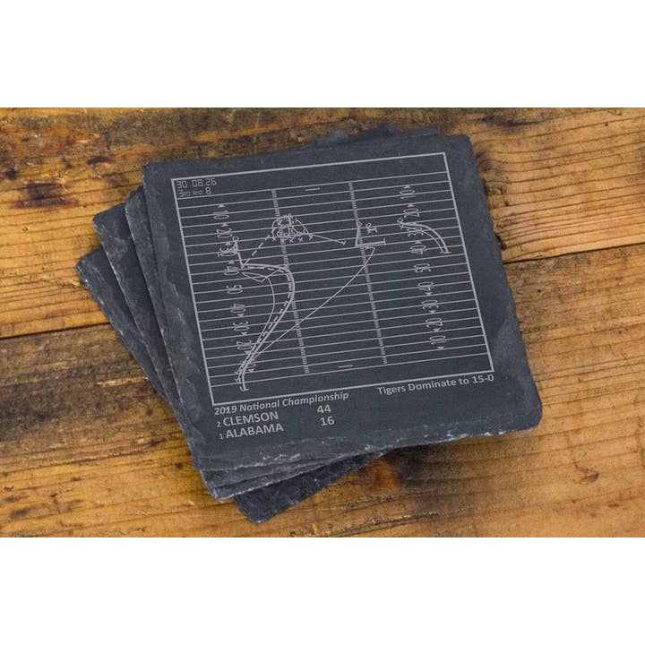 Il campione Clemson Football 2019 gioca: Slate Coasters per la vendita all'ingrosso da parte di Playbook Products