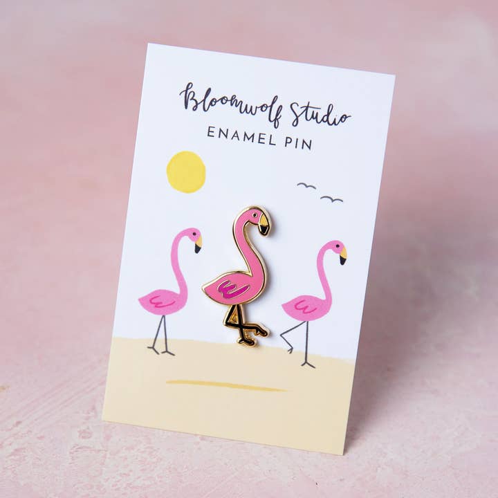 Flamingo Enamel Pin for wholesale by Bloomwolf Studio