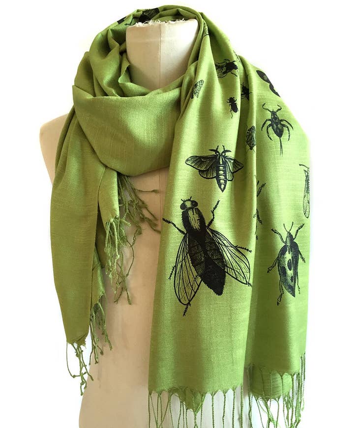 Cyberoptix Tie Lab - Wholesale Scarf - Women's - Insect Scarf. Bug Print Linen Weave Pashmina